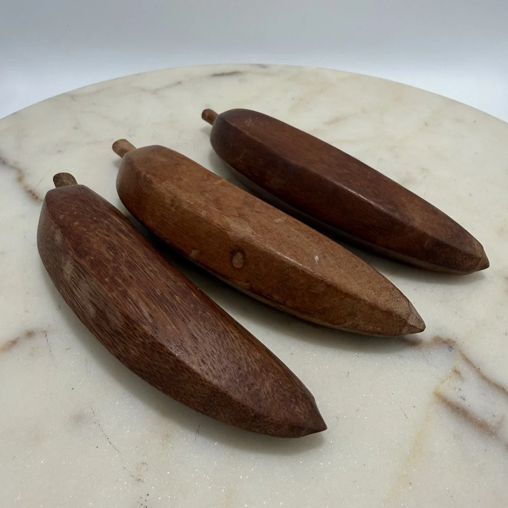 Wooden Fruit-Set Vintage MCM Monkey Pod Bowl Of 9 Pcs of Fruit